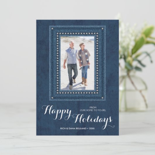 Denim-kerstfoto Feestdagenkaart (Staand voorkant)