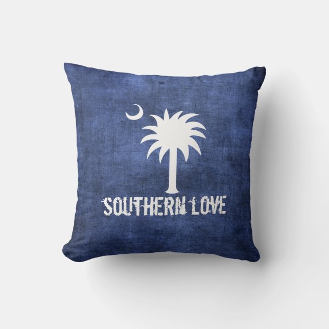 Denim Kijk naar South Carolina Love Palmetto Tree Kussen (Voorkant)