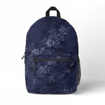 Denim Kleur Navy Blauwe Bloem Rugzak