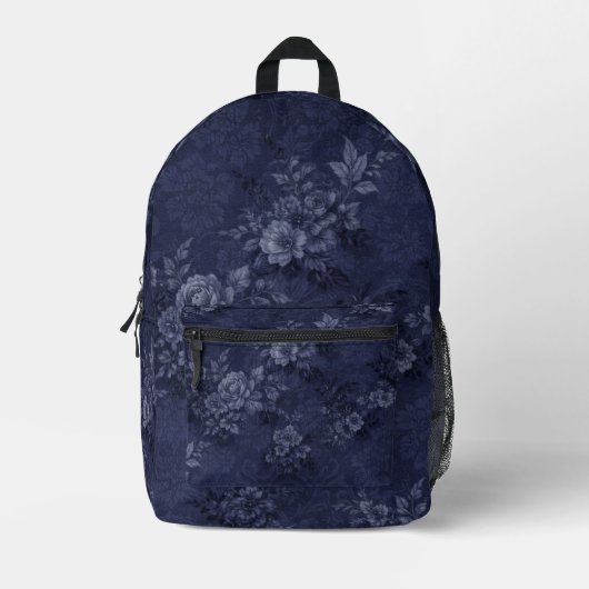 Denim Kleur Navy Blauwe Bloem Rugzak (Voorkant)