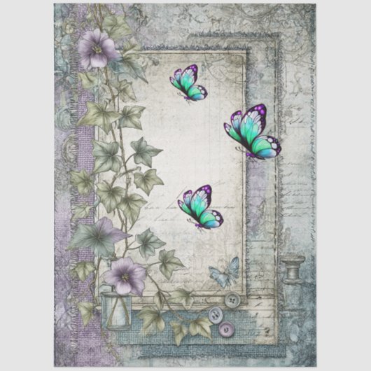 Denim & Lace Bloemen Fantasy Vlinders Decoupage Tissuepapier (Voorkant)