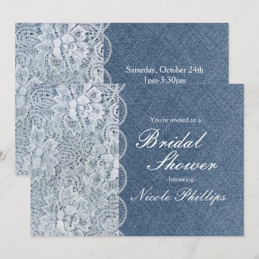 Denim & Lace Bruiloft uitnodiging voor een rustiek (Voorkant / Achterkant)
