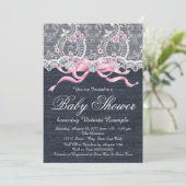 Denim Lace Diamond Bow Baby shower Kaart (Staand voorkant)