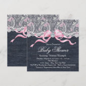 Denim Lace Diamond Bow Baby shower Kaart (Voorkant / Achterkant)