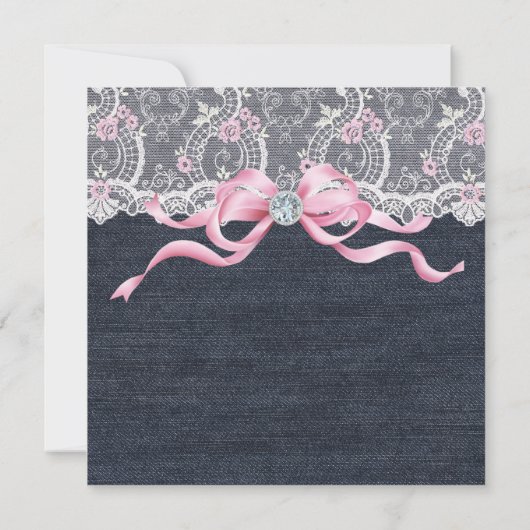Denim Lace Diamond Bow Baby shower Kaart (Achterkant)