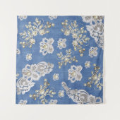 Denim- Lace - Ivory Pearls Herhalen Wandkleed (Voorkant (horizontaal))