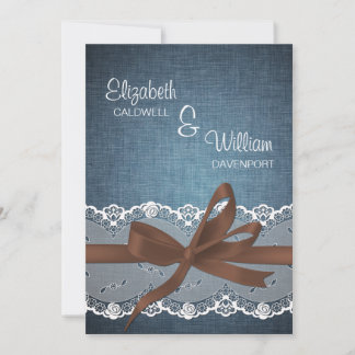 Denim Lace Ribbon & Bow Wedding Invitation Kaart