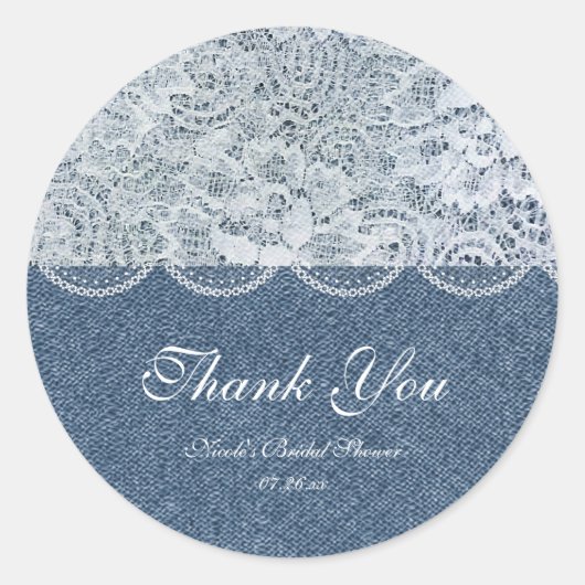 Denim & Lace Rustic Romance Shower Favor Sticker (Voorkant)