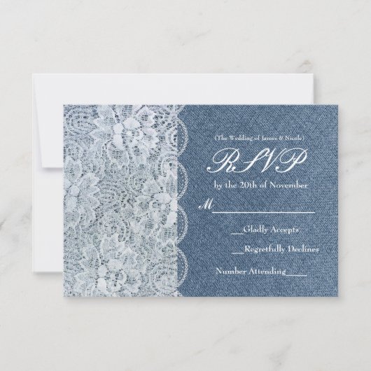 Denim & Lace Rustic Romance Trouw RSVP Kaart (Voorkant)