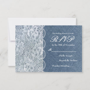 Denim & Lace Rustic Romance Trouw RSVP Kaart