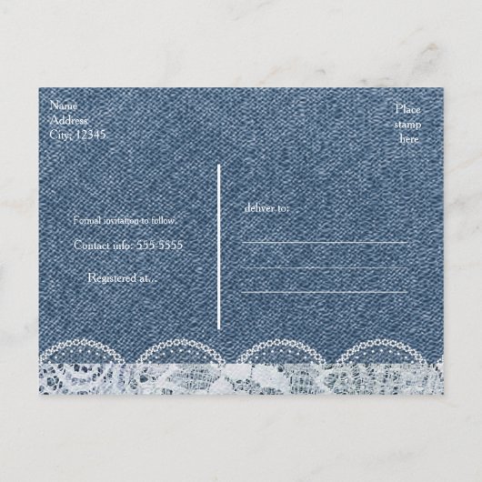 Denim & Lace Rustic Save The Date Huwelijks Uitnod Aankondigingskaart (Achterkant)