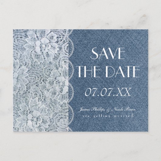 Denim & Lace Rustic Save The Date Huwelijks Uitnod Aankondigingskaart (Voorkant)