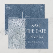 Denim & Lace Rustic Save The Date Huwelijksansicht Aankondigingskaart (Voorkant / Achterkant)