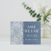 Denim & Lace Rustic Save The Date Huwelijksansicht Aankondigingskaart (Staand voorkant)