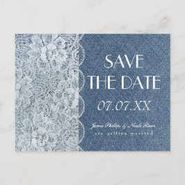 Denim & Lace Rustic Save The Date Huwelijksuitnodi Aankondigingskaart