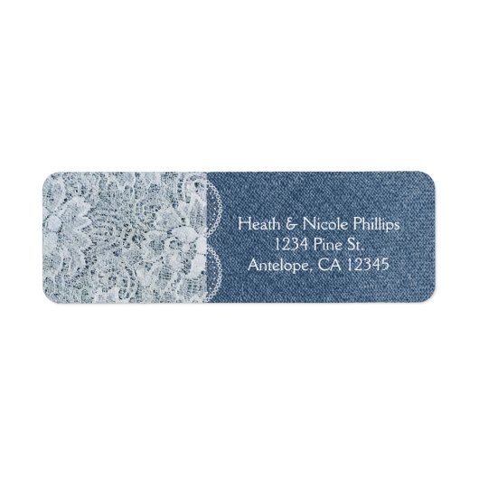 Denim & Lace Rustic Uitnodigingskaart Adreslabels Etiket (Voorkant)
