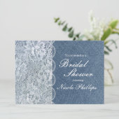Denim & Lace Rustieke Bruidsdouche Feest Uitnodigi Kaart (Staand voorkant)