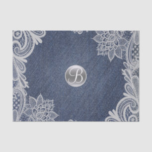 Denim & Lace Rustieke Glam Elegante Monogram Initi Tissuepapier