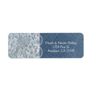 Denim & Lace Rustieke Uitnodigingskaart Adreslabel Etiket