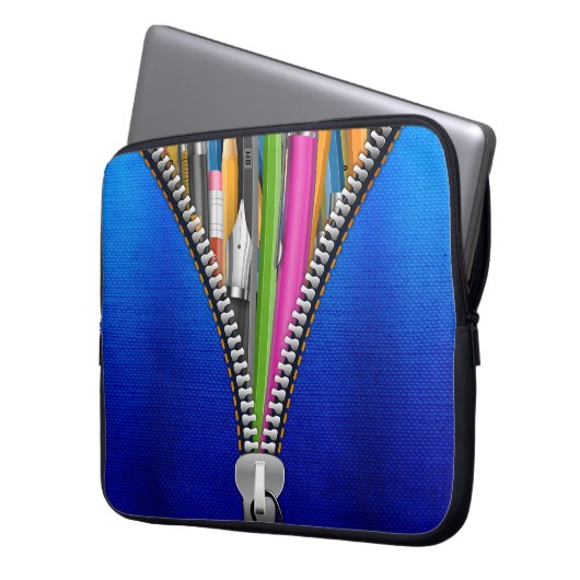 Denim Laptoptas met ritssluiting Graphic Laptop Sleeve (Voorkant Links)