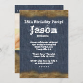 Denim Leather Birthday Party Kaart (Voorkant / Achterkant)