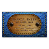 Denim lederen gestikte achtergrond magnetisch visitekaartje (Voorkant)