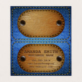 Denim lederen gestikte achtergrond visitekaartje (Buitenkant ongevouwen)