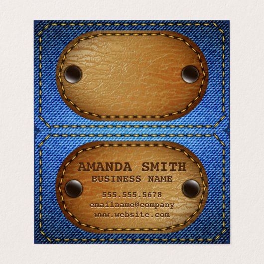 Denim Leer Gestikte Achtergrond Visitekaartje (Buitenkant ongevouwen)