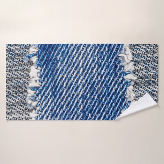 Denim lijst. Gedrukt denimweefsel met rand Badhanddoek (Badhanddoek)