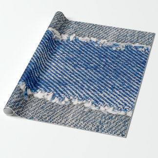 Denim lijst. Gedrukt denimweefsel met rand Cadeaupapier