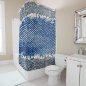 Denim lijst. Gedrukt denimweefsel met rand Douchegordijn (In situ)