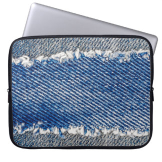 Denim lijst. Gedrukt denimweefsel met rand Laptop Sleeve