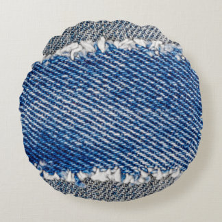 Denim lijst. Gedrukt denimweefsel met rand Rond Kussen