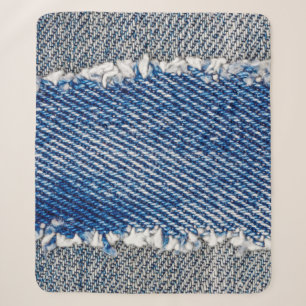 Denim lijst. Gedrukt denimweefsel met rand Sherpa Deken