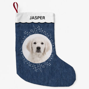 Denim Look Winter Krans Foto van huisdierhond Kleine Kerstsok