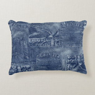 Denim materiaal in een patchwork pocket patroon. accent kussen