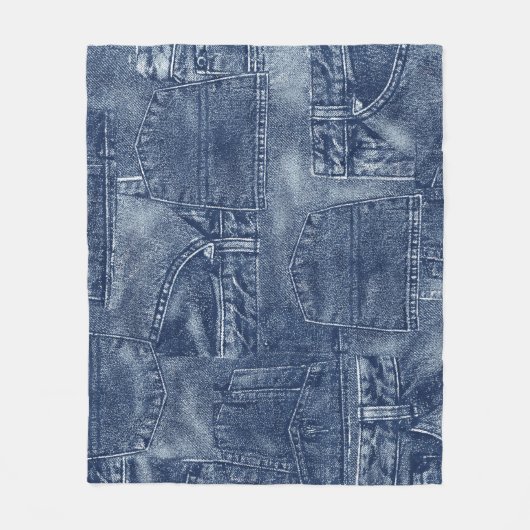 Denim materiaal in een patchwork pocket patroon. fleece deken (Voorkant)