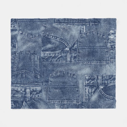 Denim materiaal in een patchwork pocket patroon. fleece deken (Voorkant (Horizontaal))