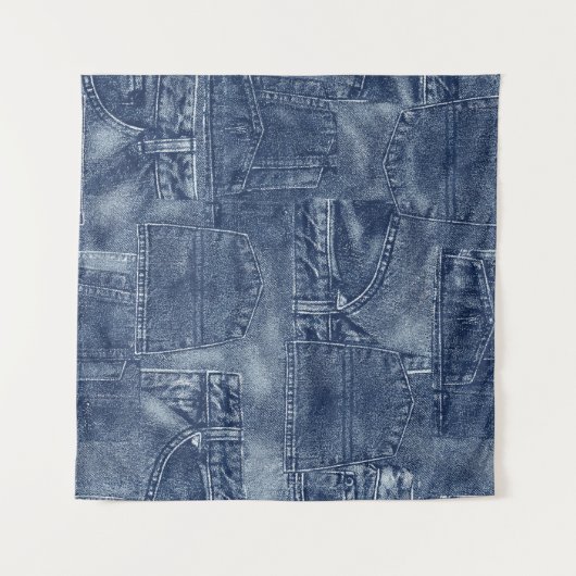 Denim materiaal in een patchwork pocket patroon. wandkleed (Voorkant (horizontaal))