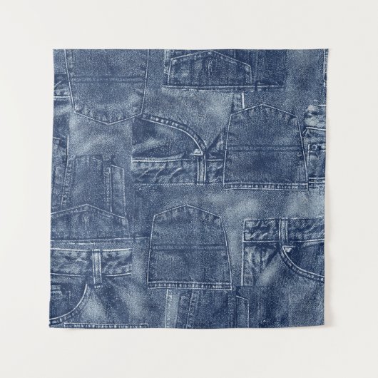Denim materiaal in een patchwork pocket patroon. wandkleed (Voorkant)