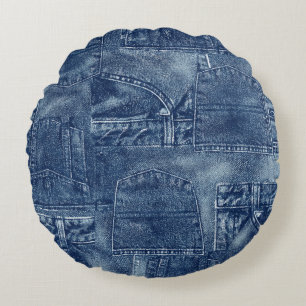 Denim-materiaal Rond Kussen