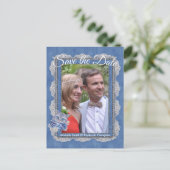 Denim met Cream Flower Kant en een Kitten Aankondigingskaart (Staand voorkant)