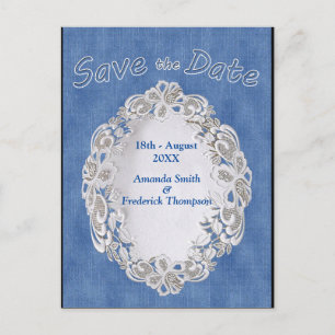 Denim met Cream Flower Lace Aankondigingskaart