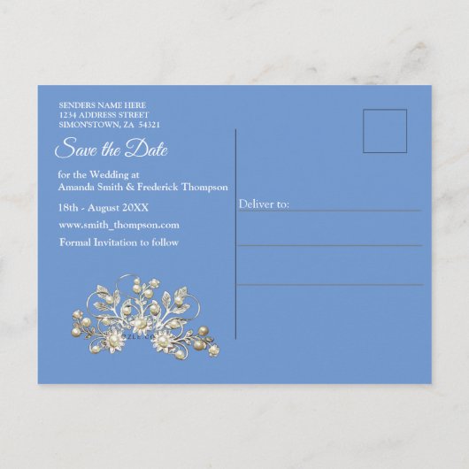 Denim met Cream Flower Lace Aankondigingskaart (Achterkant)