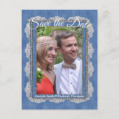 Denim met Cream Flower Lace Aankondigingskaart (Voorkant)