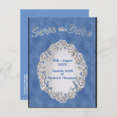 Denim met Cream Flower Lace Aankondigingskaart (Voorkant / Achterkant)