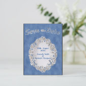Denim met Cream Flower Lace Aankondigingskaart (Staand voorkant)