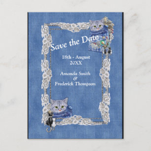 Denim met Cream Flower Lace en Costume Jewelry Aankondigingskaart