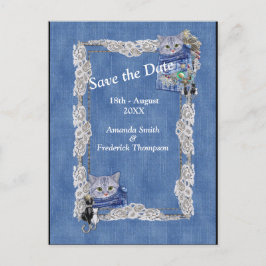 Denim met Cream Flower Lace en Costume Jewelry Aankondigingskaart