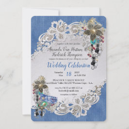 Denim met Cream Flower Lace en Costume Jewelry Kaart